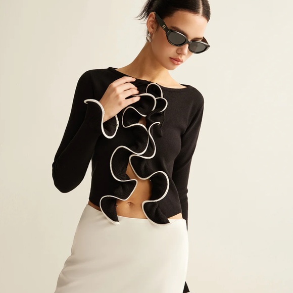 NWT Contrast Ruffle Skinny Cardigan! - Picture 4 of 13